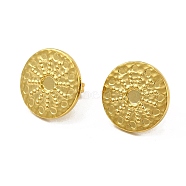 Ion Plating(IP) 304 Stainless Steel Stud Earring Cabochon Settings, Flat Round with Sun, Real 18K Gold Plated, Tray: 4mm, 16mm, Pin: 0.8mm(EJEW-I281-11G)