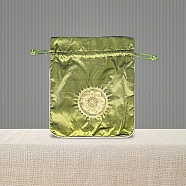 Chinese Style Brocade Drawstring Gift Blessing Bags, Jewelry Storage Pouches for Wedding Party Candy Packaging, Rectangle with Flower Pattern, Yellow Green, 18x15cm(PW-WG69519-10)