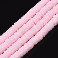Handmade Polymer Clay Beads Strands, for DIY Jewelry Crafts Supplies, Heishi Beads, Disc/Flat Round, Pink, 6x0.5~1mm, Hole: 1.8mm, about 290~320pcs/strand, 15.75 inch~16.14 inch(40~41cm)(CLAY-R089-6mm-171)
