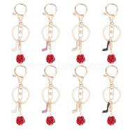 Plastic Rose with Alloy Enamel Rhinestone High-heeled Shoe Pendant Keychain, with Alloy Findings, Mixed Color, 9cm, 4 colors, 1pc/color, 4pcs/set(KEYC-AB00022)