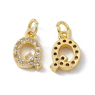 Real 18K Gold Plated Brass Micro Pave Clear Cubic Zirconia Charms, with Jump Ring, Letter.Q, 11.5x9x2.5mm, Hole: 3.4mm(KK-E068-VB452-Q)