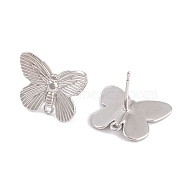 Rack Plating Brass Stud Earring, Cadmium Free & Lead Free, Long-Lasting Plated, Butterfly, Platinum, 15x19mm, Pin: 13mm(KK-S374-02P)