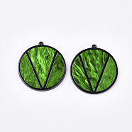 Cellulose Acetate(Resin) Big Pendants, Flat Round with Word V, Green, 50x47x3mm, Hole: 1.8mm(X-KY-S158-52A)