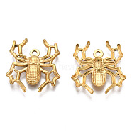 Halloween Theme 201 Stainless Steel Pendants, Spider Charm, Real 18K Gold Plated, 25x22.5x3mm, Hole: 1.8mm(STAS-N098-147LG)