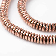 Non-Magnetic Synthetic Hematite Beads Strands, Heishi Beads, Disc/Flat Round, Rose Gold Plated, 6x2mm, Hole: 1mm, about 206pcs/strand, 15.9 inch(X-G-D801-01)