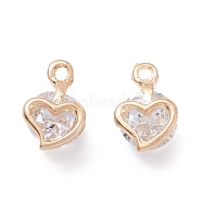 Alloy Clear Cubic Zirconia Charms, Long-Lasting Plated, Heart, Golden, 12x7x5mm, Hole: 1.2mm(ZIRC-A022-10G)