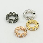 Brass Cubic Zirconia Beads, Rondelle, Mixed Color, 10x3mm, Hole: 6mm(ZIRC-F001-109)