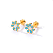 Real 18K Gold Plated Stainless Steel Stud Earrings for Women, Daisy Flower, Turquoise, No Size(TL9676-5)