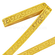 7M Polycotton Jacquard Flower Ribbon, Clothing Sewing, Gold, 3/4 inch(20mm), about 7.66 Yards(7m)/pc(DIY-WH0568-58B)