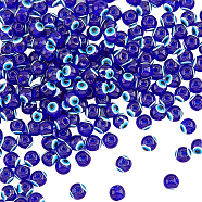 Baking Painted Glass Beads, Round with Evil Eye, Blue, 6x5mm, Hole: 1.2mm, about 63~68pcs/strand, 13.70~15.04(34.8~38.2cm), 4 strands/box(GGLA-HY0001-05)