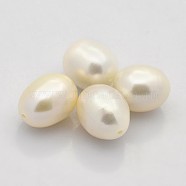 Natural Cultured Freshwater Pearl Beads, Half Drilled, Rice, Grade AAA, Beige, 10~12x8.5~9mm, Half Hole: 1mm(PEAR-M008-03)