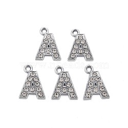 Alloy Pendants, with Crystal Rhinestone, Platinum, Cadmium Free & Lead Free, Alphabet, Letter.A, 17.5x13x2mm, Hole: 1.8mm(ALRI-N039-001A-RS)
