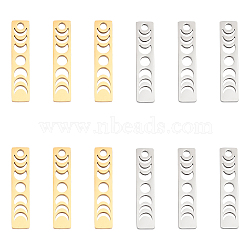 12Pcs 2 Colors 201 Stainless Steel Pendants, Rectangle with Phase of the Moon, Mixed Color, 26x6x1.5mm, Hole: 2mm, 6pcs/color(STAS-UN0044-48)