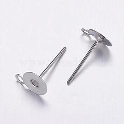 Non-Tarnish 304 Stainless Steel Stud Earrings Findings, with Loop, Stainless Steel Color, 12x6x1.3mm, Hole: 1mm, Pin: 0.7mm(STAS-K146-013-6mm)