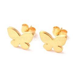 Ion Plating(IP) 304 Stainless Steel Stud Earrings, Butterfly, Golden, 9x12mm, Pin: 0.8mm(EJEW-C001-14G)