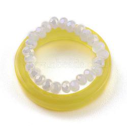 Stackable Finger Ring Sets, with Acrylic Plain Band Rings and Stretch Transparent Acrylic Rondelle Beaded Finger Rings, Yellow, US Size 6 3/4, Inner Diameter: 17mm, 2pcs/set(RJEW-H130-A01)