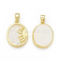 Plastic Pendants, with Rack Plating Brass Findings, Cadmium Free & Lead Free, Long-Lasting Plated, Oval with Sun Charm, Real 18K Gold Plated, 25x18x3mm, Hole: 5.8x3.5mm(KK-C011-28G)