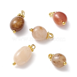 Natural Jade Charms, with Brass Eye Pin & Alloy Daisy Spacer Beads, Golden, Nuggets, 13~16.5x7~8x5.5~6.5mm, Hole: 1.8mm(PALLOY-JF01092-01)