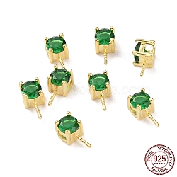 925 Sterling Silver Peg Bails, with Cubic Zirconia, Square, Golden, Green, 9x4x4.5mm, Hole: 2.5x1.5mm, Pin: 0.6mm(STER-D035-47G-05)