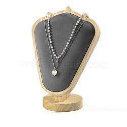 Bust Shaped Velvet Necklace Display Stands, with Wood Pedestal, Gray, 15.1x8.55x20.3cm(NDIS-C005-01C)