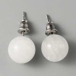Natural Quartz Crystal Round Stud Earrings, Stainless Iron Jewelry for Women, 21~22x10~11mm, Pin: 0.8mm(EJEW-WH0012-043P-14)