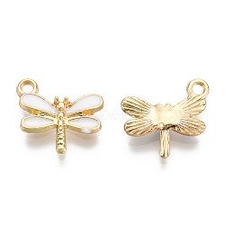 Light Gold Plated Alloy Charms, with Enamel, Dragonfly, White, 14.5x15.5x3mm, Hole: 1.8mm(X-ENAM-T009-02F)