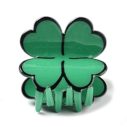Saint Patrick's Day PVC Plastic Claw Hair Clips, for Women, with Alloy Finding, Clover, Medium Sea Green, 50x56x53mm(PHAR-D016-01C)