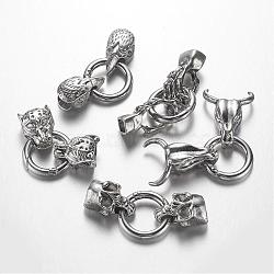 Tibetan Style Alloy Spring Gate Rings, O Rings, with Cord Ends, Mixed Shape, Antique Silver, 6 Gauge, 47~80mm(PALLOY-G151-26AS)