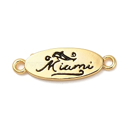 Beach Theme Rack Plating Brass Oval Connector Charms, Word Miami Links, Long-Lasting Plated, Cadmium Free & Lead Free, Real 18K Gold Plated, 7x21x1mm, Hole: 1.5mm(KK-P261-08F-G02)