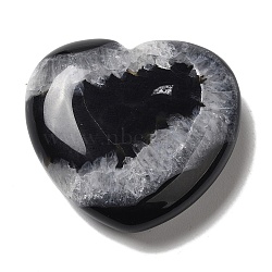 Natural Dyed & Heated Dyed & Heated Black Agate Love Heart Ornaments, Reiki Energy Balancing Meditation Gift Decoration, 40x40.5~42.5x11~12mm(DJEW-Z007-01A)