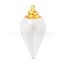 Glass Bottle Pendants, with 
Brass Cap, Wish Bottle Pendant, Refillable Bottle Pendant, Teardrop, Golden, Clear, 40mm, Hole: 1.8mm(GLAA-K056-07G)