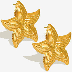 Stainless Steel Starfish Stud Earrings for Women, Beach Vacation Threaded Ear Jewelry, Golden, 36x34mm(YM4343-2)