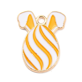 Easter Alloy Enamel Pendants, Golden, Egg with Rabbit Ear Charm, Gold, 22x17x1.5mm, Hole: 2mm