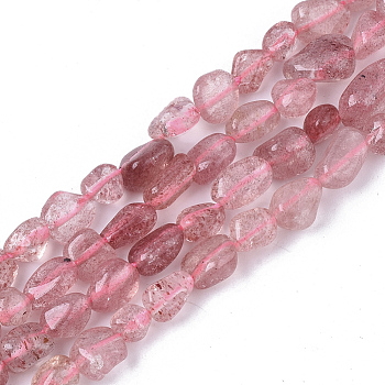 Natural Red Strawberry Quartz Beads Strands, Nuggets, Tumbled Stone, 5~11x5~8x3~6mm, Hole: 0.8mm, about: 52~56pcs/Strand, 15.94 inch(40.5cm)
