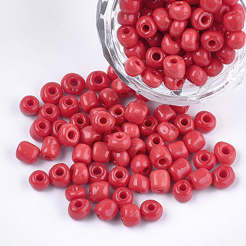 Glass Seed Beads, Opaque Colours, Round, FireBrick, 5~6x3~5mm, Hole: 1.2~2mm, about 2500pcs/bag