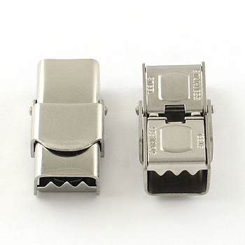 Smooth Surface 201 Stainless Steel Watch Band Clasps, Stainless Steel Color, 25x12x7.5mm, Hole: 9x4mm
