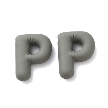 Rack Plating Spray Painted Alloy Pendants, Rubberized Style, Gray, Letter P, 22x17x6mm, Hole: 1.5mm