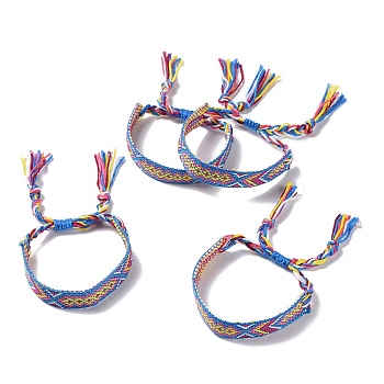 Polyester-cotton Braided Rhombus Pattern Cord Bracelet, Ethnic Tribal Adjustable Brazilian Bracelet for Women, Deep Sky Blue, 5-7/8~11 inch(15~28cm)