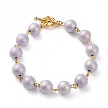 Spray Painted Style Round Acrylic Beaded Bracelets, Rubberized, with Golden Plated Alloy Toggle Clasps, Lilac, 8-1/8 inch(20.5cm)