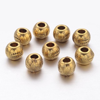 Tibetan Style Alloy Beads, Antique Golden Color, Cadmium Free & Lead Free, Round, Size: about 7mm in diameter, hole: 3mm