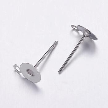 304 Stainless Steel Stud Earrings Findings, with Loop, Stainless Steel Color, 12x6x1.3mm, Hole: 1mm, Pin: 0.7mm