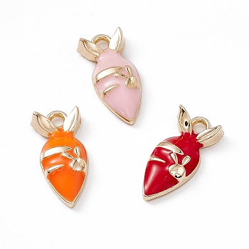 Alloy Enamel Pendants, Golden, Carrot with Rabbit Charm, Mixed Color, 17x8x3.5mm, Hole: 1.8mm