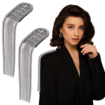 2Pcs Iron Tassel Chain Shoulder Epaulettes, with Brooch and Cloth Findings, Platinum, 250x37x12mm