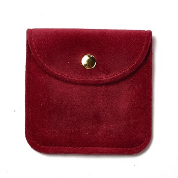 Velvet Jewelry Storage Pouches, Square Jewelry Bags with Golden Tone Snap Fastener, for Earring, Rings Storage, Red, 8x8x0.75cm
