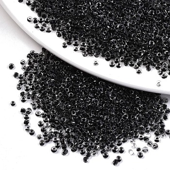 12/0 Glass Seed Beads, Transparent Inside Colours, Round Hole, Round, Black, 12/0, 2~2.5x1.5~2mm, Hole: 0.8mm, about 30000pcs/bag