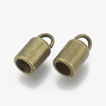 Tibetan Style Alloy Cord Ends, End Caps, Cadmium Free & Nickel Free & Lead Free, Column, Antique Bronze, 13x7mm, Hole: 4.5mm, about 800pcs/1000g, Inner Diameter: 3mm