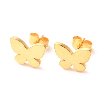 Ion Plating(IP) 304 Stainless Steel Stud Earrings, Butterfly, Golden, 9x12mm, Pin: 0.8mm