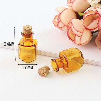 Miniature Glass Bottles, with Cork Stoppers, Empty Wishing Bottles, for Dollhouse Accessories, Jewelry Making, Square Pattern, 24x16mm