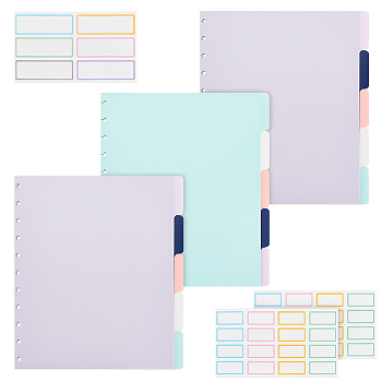 3Sets/15 sheets Plastic Discbound Notebook Index Divider Sheets, 11 Holes Tab Divider for Binder, with 3 Sheets 2 Style Writable Transparent Vinyl Blank Label Stickers, Mixed Color, Index Divider: 279~280x228~229x0.5mm, Sticker: 29x15mm & 62x22mm