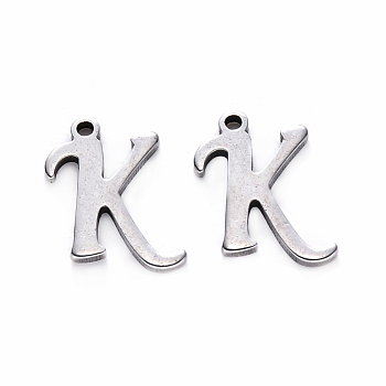 201 Stainless Steel Charms, Laser Cut, Stainless Steel Color, Letter.K, 11.5x9x1mm, Hole: 1mm